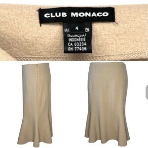 Club Monaco tailored wool skirt with fluted hem in cream/ beige  size 4